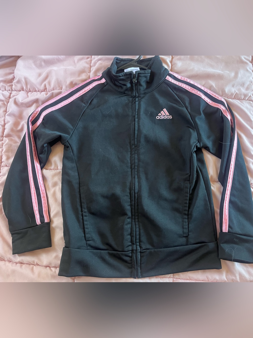 adidas Black Jacket with Pink Stripe Detail